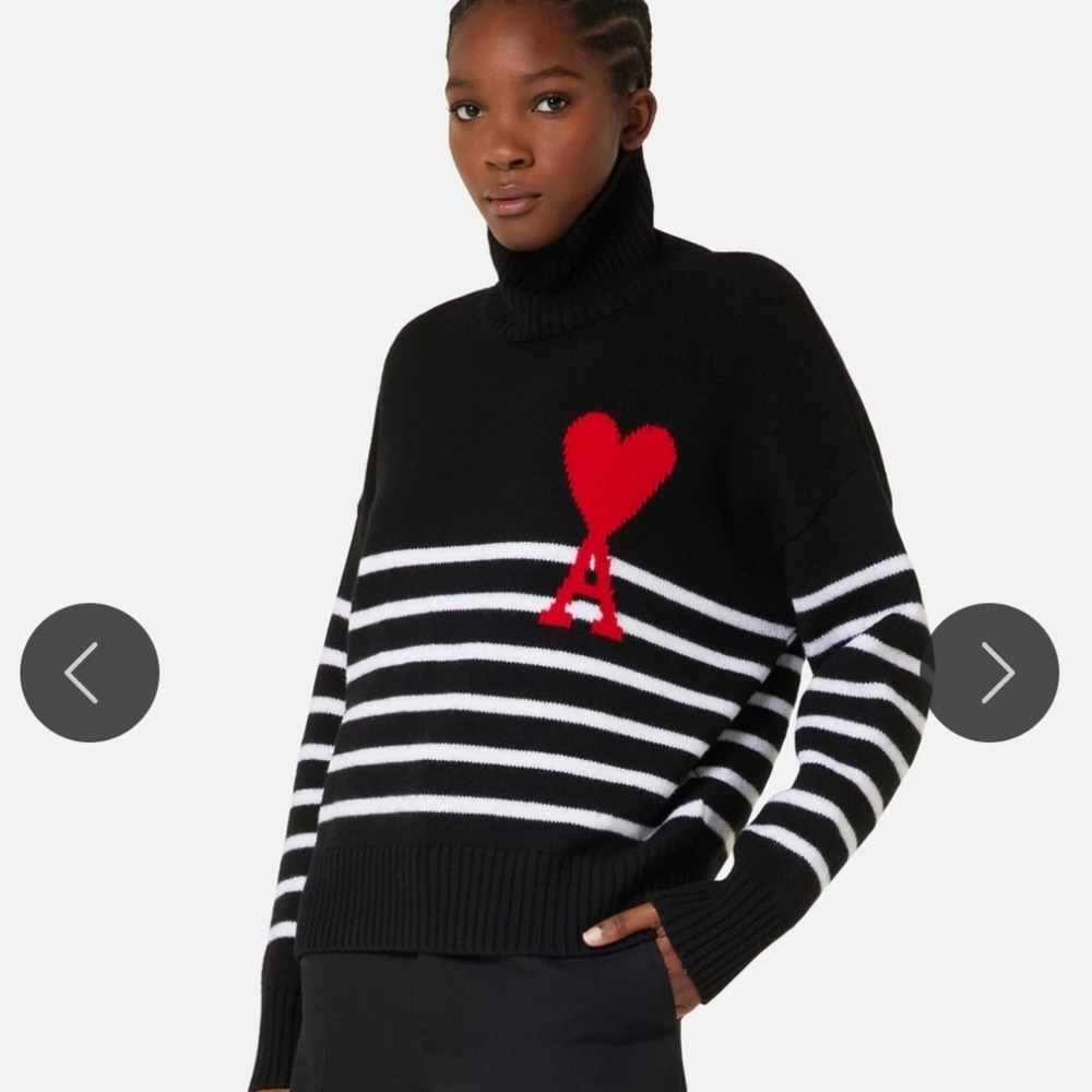 Ami De Coeur Striped Oversize Funnel Neck Sweater - Picture 2 of 9